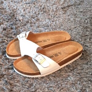 Project Cloud White Buckle Slide Sandals
